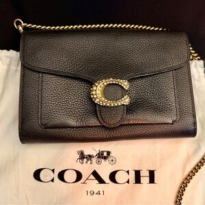 Coach Crystal C Tabby Chain Clutch Black & Gold